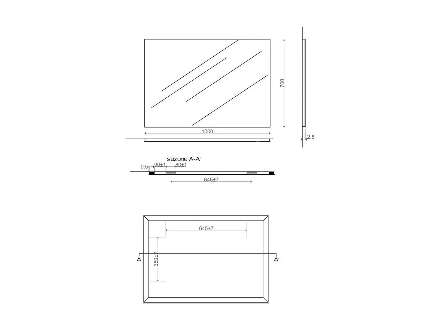 Miroir À Bords Polis Cm 100X70 Réversible