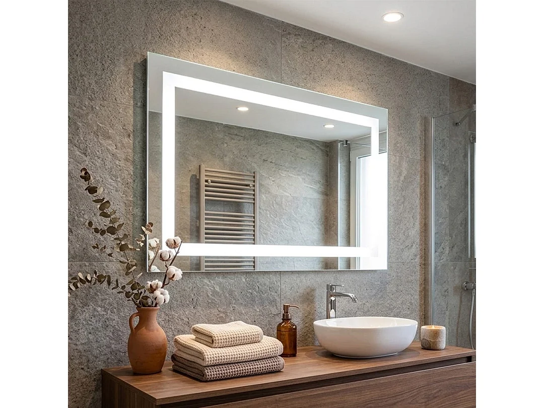 Miroir Pour Salle De Bain 90X60 Avec Led Réversible + Allumage Touch
