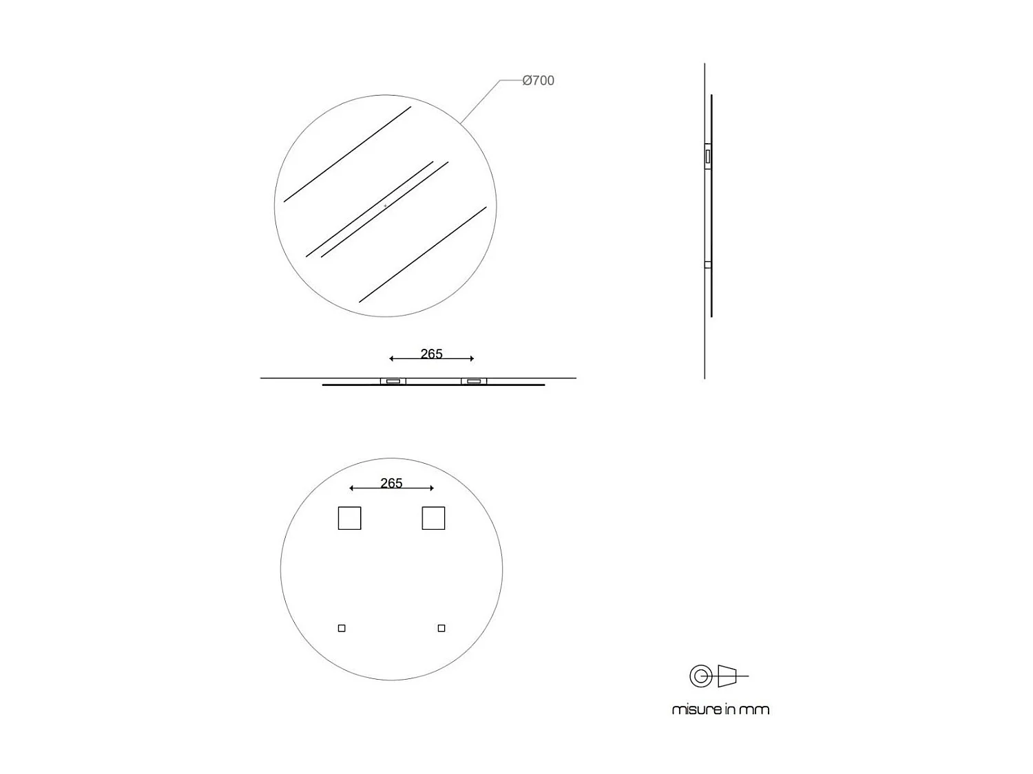 Miroir Pour Salle De Bain De Design Rond Diam 70 Cm Avec Bords Polis Brillant