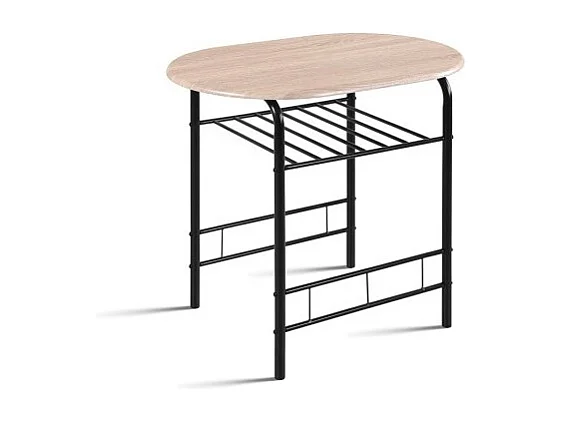 Ovale eettafel met opbergrek en 2 stoelen collectie STUDENT, kleine ruimte, sonoma eiken, zwart metalen grijze poten