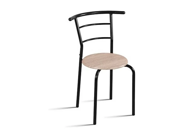 Ovale eettafel met opbergrek en 2 stoelen collectie STUDENT, kleine ruimte, sonoma eiken, zwart metalen grijze poten