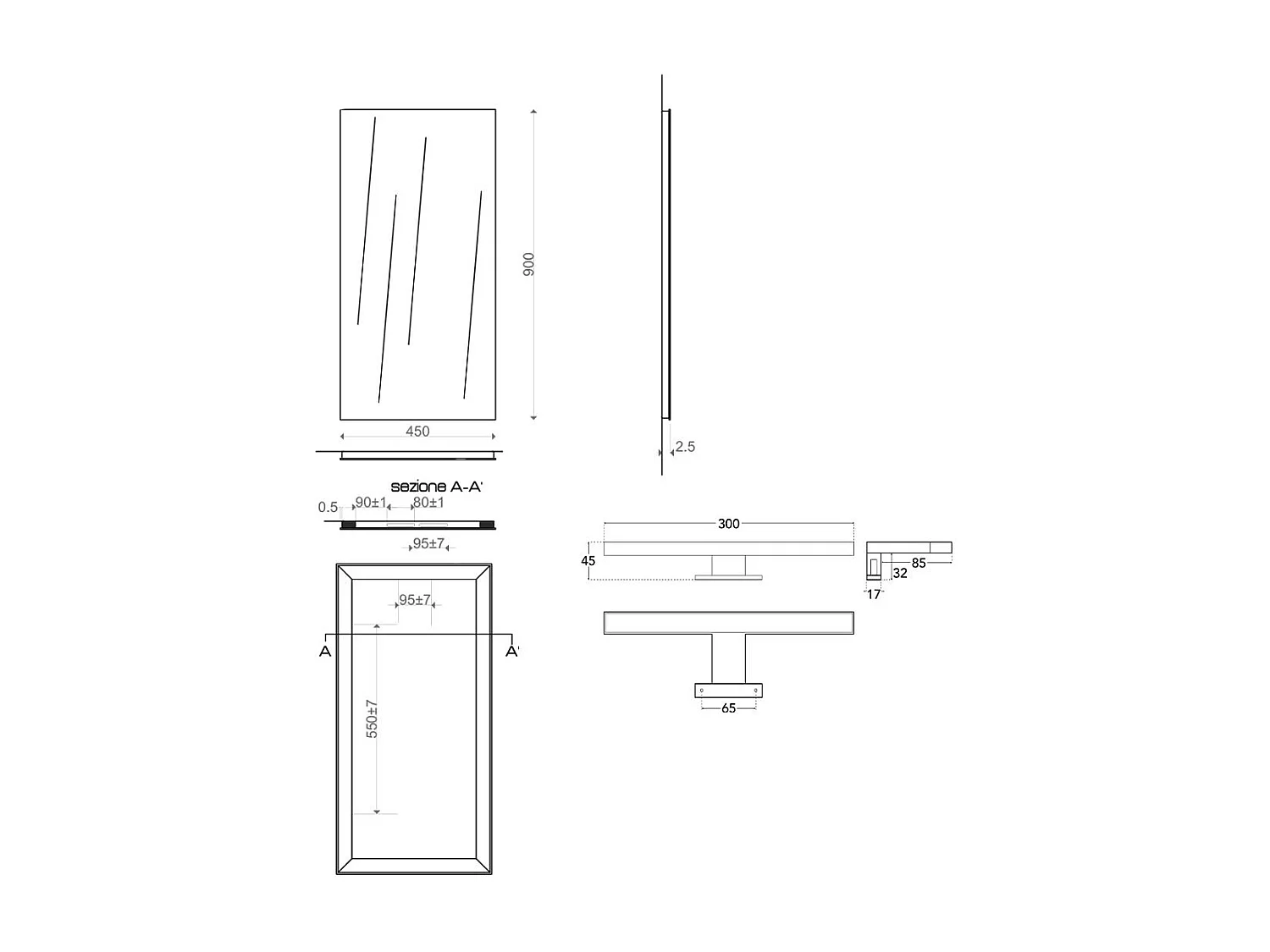 Miroir De Salle De Bain Simple Avec Éclairage De 45 Cm X 90 Cm