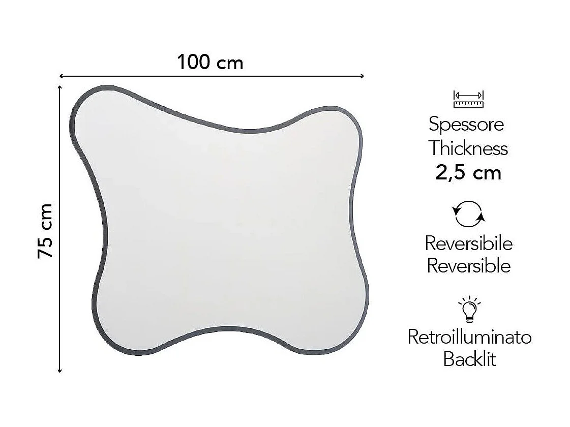 Miroir 100X75 Avec Cadre Retro-Éclairé Avec Led Réversible