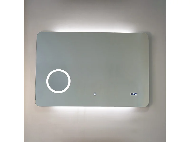 Miroir Avec Led 100X70 Avec Miroir Grossissant Et Montre Digitale Système Tactile