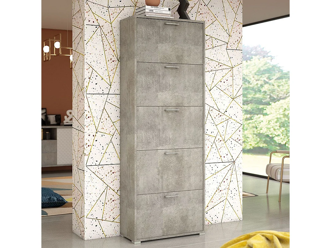 Meuble À Chaussures Gris Effet Béton Avec 5 Portes À Double Profondeur