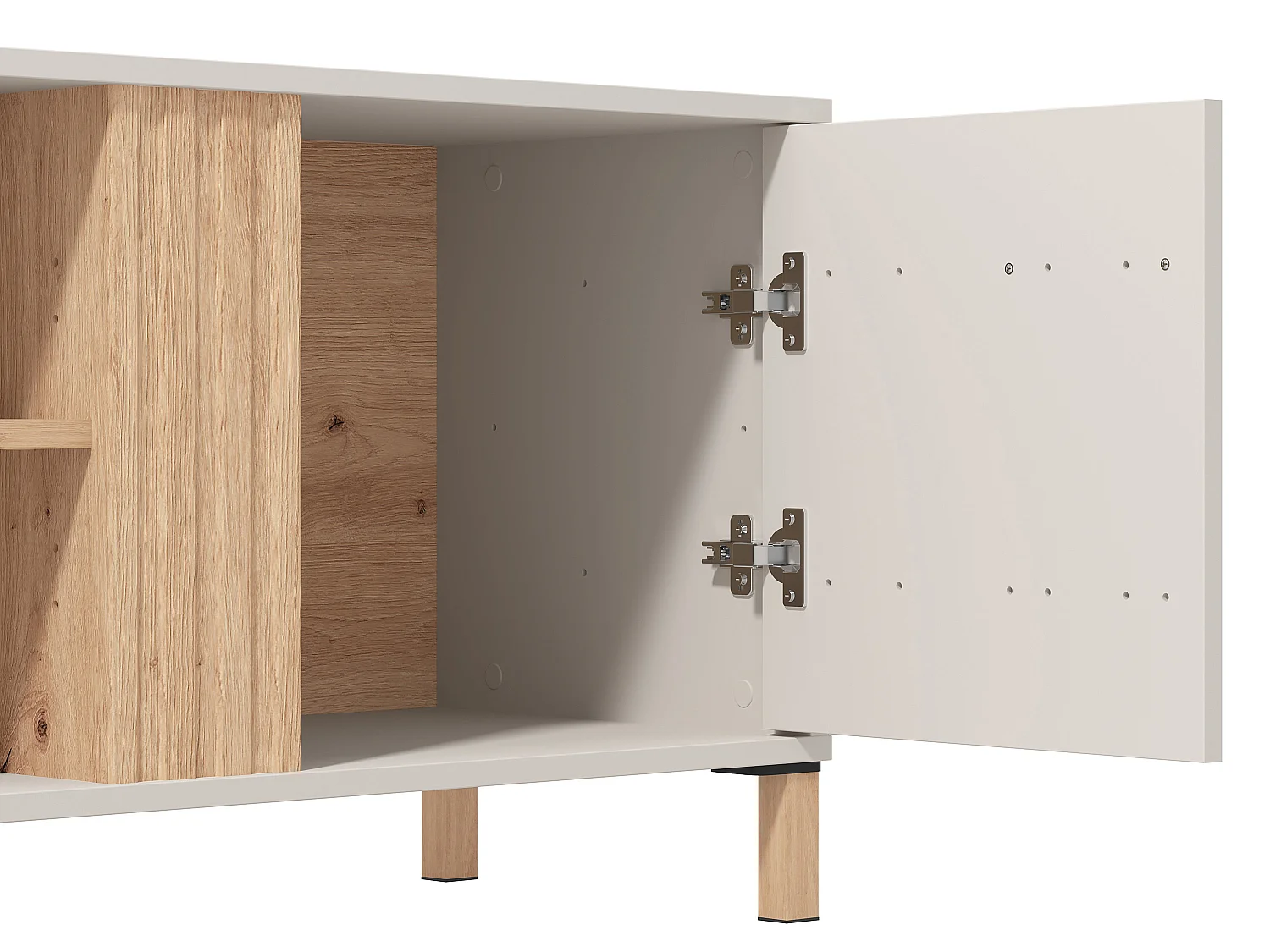 Meuble TV avec 2 portes et 2 niches - Beige et naturel - LYSANO