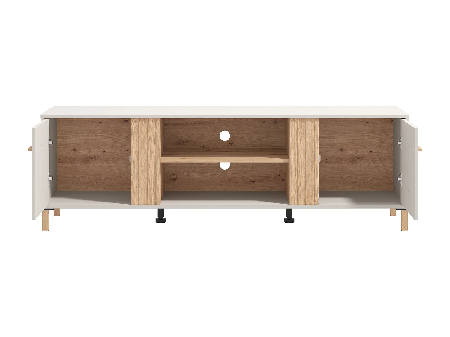 Meuble TV avec 2 portes et 2 niches - Beige et naturel - LYSANO