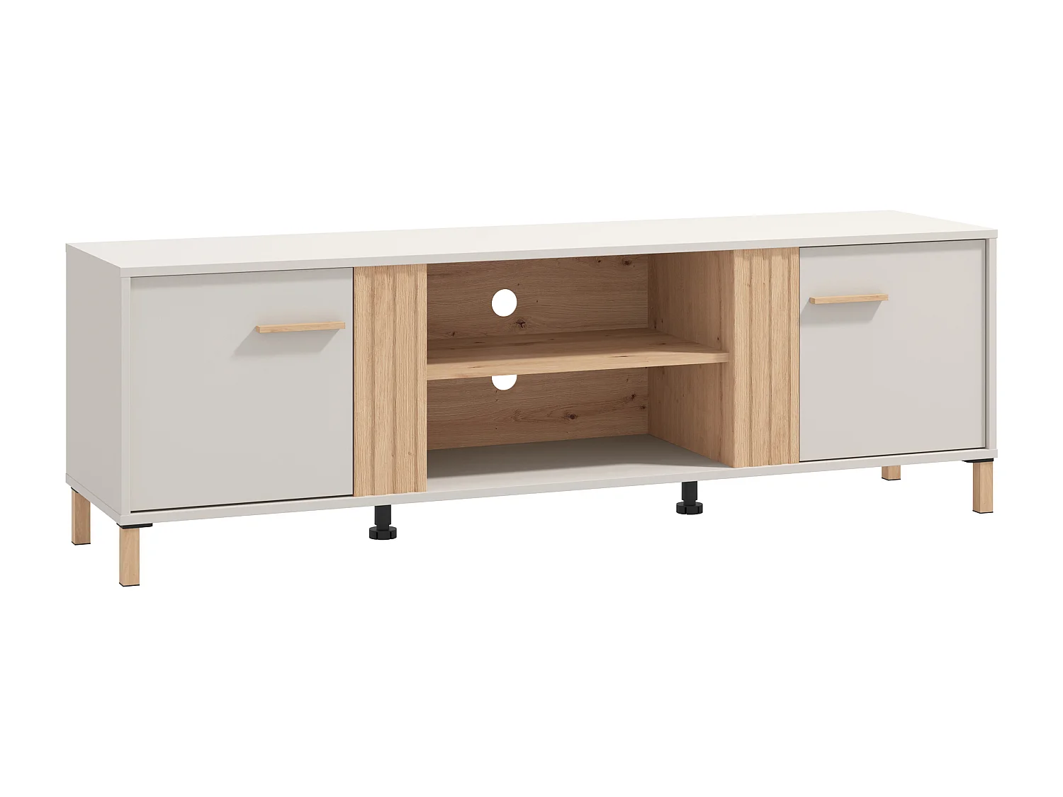 Meuble TV avec 2 portes et 2 niches - Beige et naturel - LYSANO