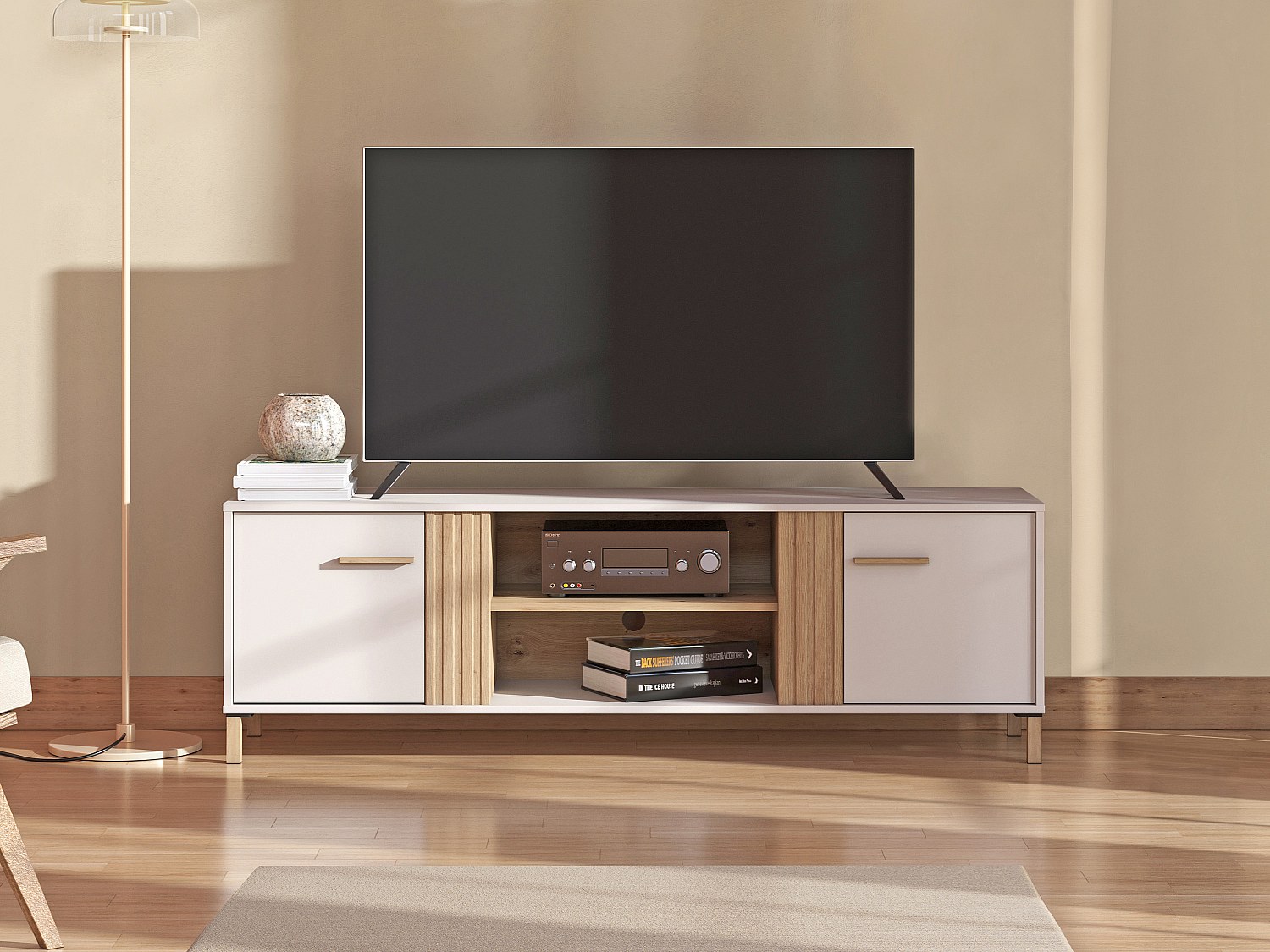 TV-Möbel mit 2 Türen und 2 Fächern – Beige und Natur – LYSANO