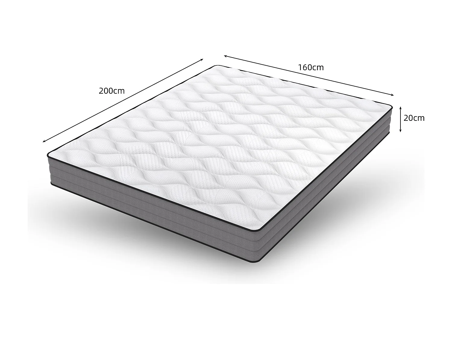 Matelas à ressorts ensachés 160x200 cm H3, 20 cm, 1000 ressorts, housse en Lyocell, 7 zones, certifié Oeko-TEX - Matelas idéal pour un confort optimal.