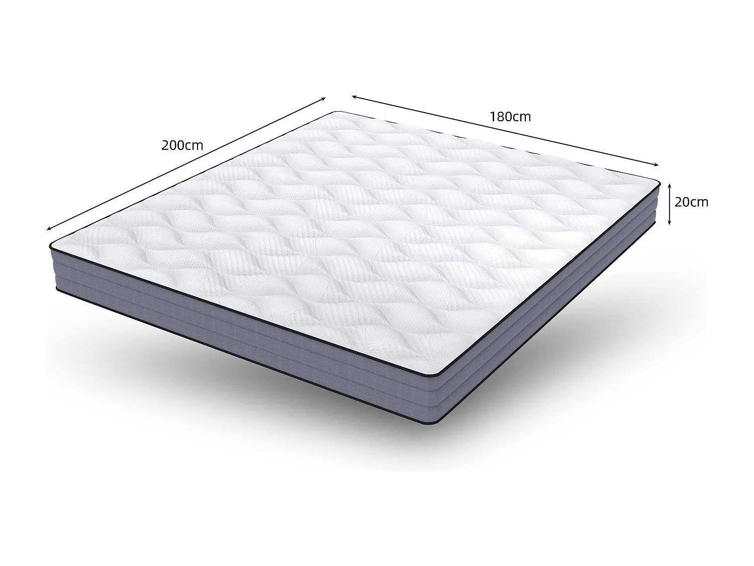 Matelas à ressorts ensachés 180x200 cm H3, 20 cm, 1000 ressorts, housse en Lyocell, 7 zones, certifié Oeko-TEX - Confort suprême pour un sommeil parfait.
