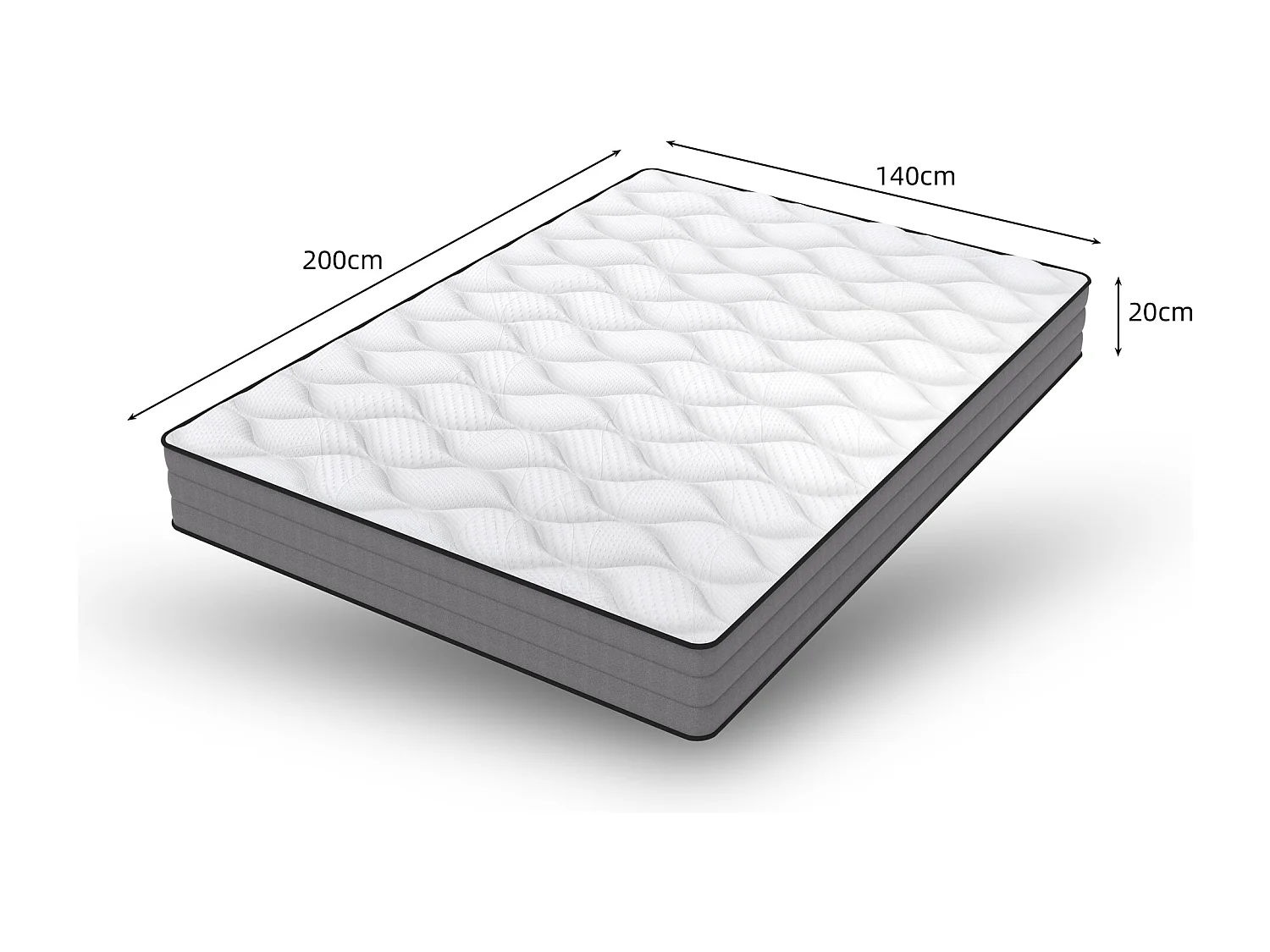 Matelas à ressorts ensachés 140x200 cm H3, 20 cm, 1000 ressorts, housse en Lyocell, 7 zones, certifié Oeko-TEX - Pour un confort de sommeil exceptionnel.