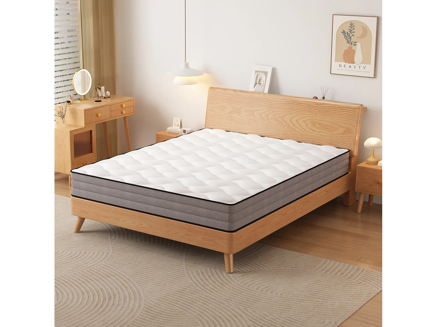 Matelas à ressorts ensachés 140x200 cm H3, 20 cm, 1000 ressorts, housse en Lyocell, 7 zones, certifié Oeko-TEX - Pour un confort de sommeil exceptionnel.