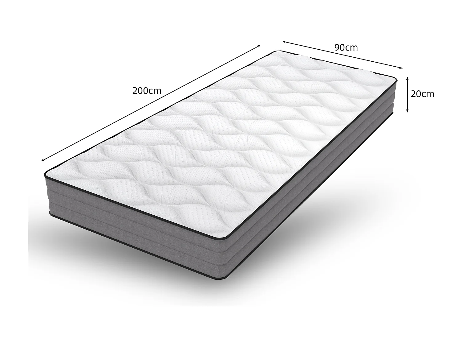 Matelas à ressorts ensachés 90x200 cm H3, 20 cm, 1000 ressorts, housse en Lyocell, 7 zones, certifié Oeko-TEX - Idéal pour un sommeil réparateur.