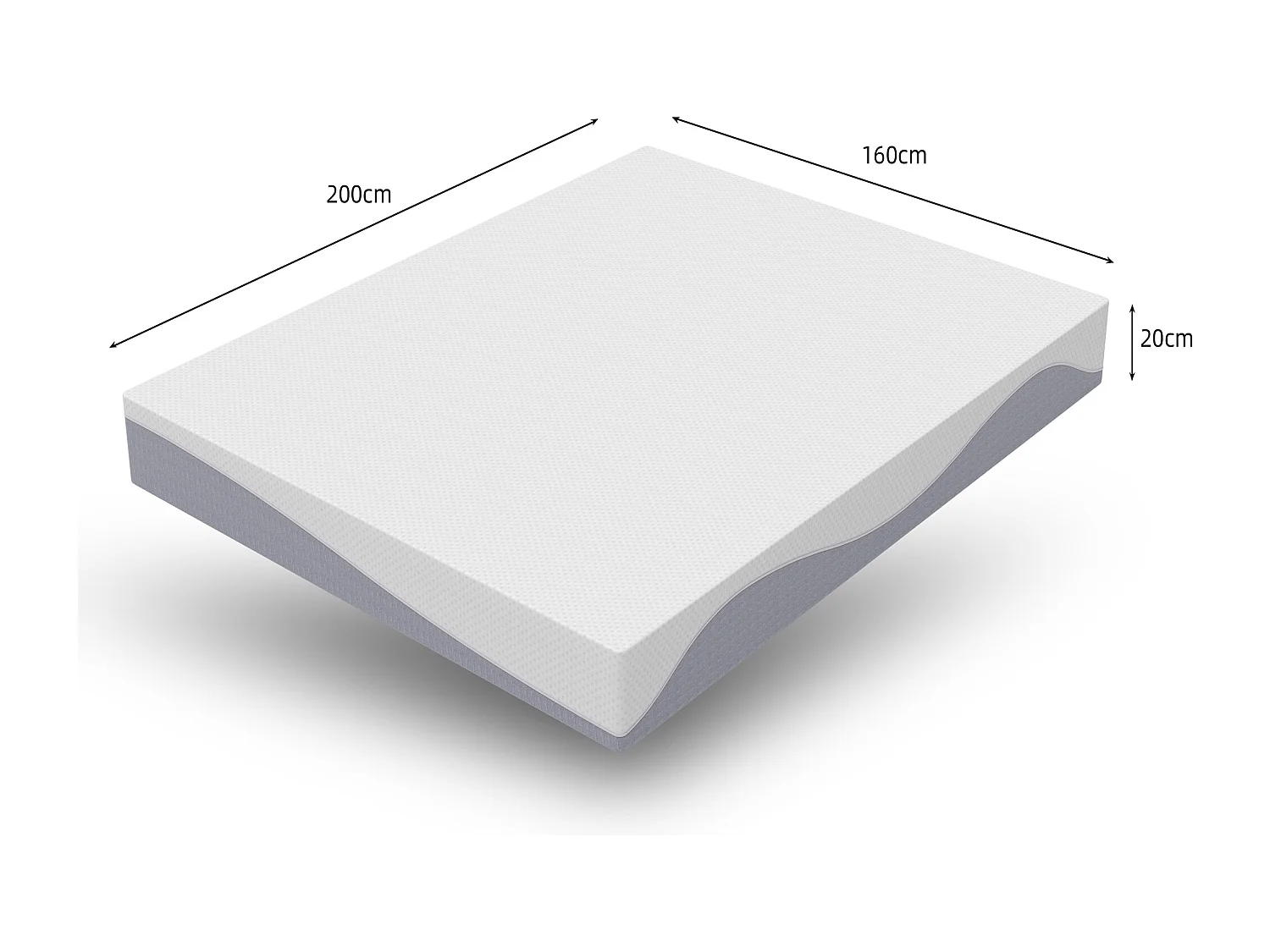 Matras van schuimrubber, 160x200 cm, medium comfort H3/H4, hoogte 20 cm, Oeko-TEX-gecertificeerd, omkeerbaar, afneembare hoes, grijs en wit.