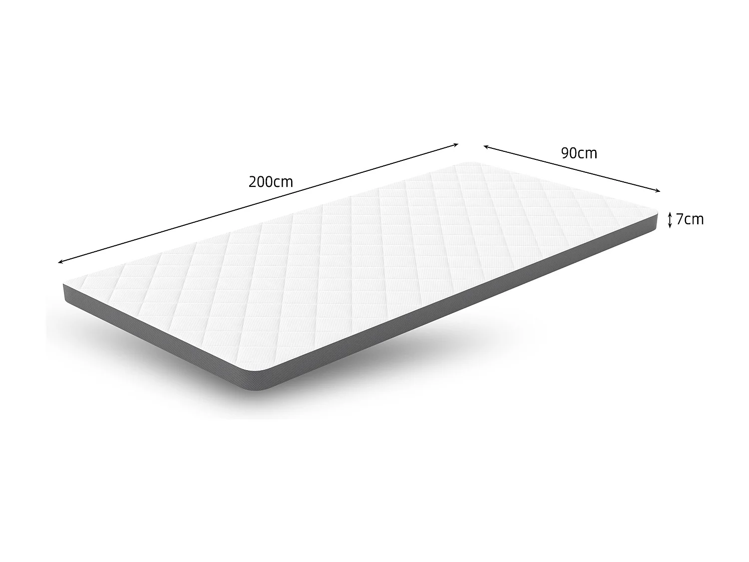 Matelas confortable H3, soutien moyen, certifié Eco-Tex, hauteur 7 cm, taille 90x200 cm, mousse à 7 zones, soutien efficace pour la taille.