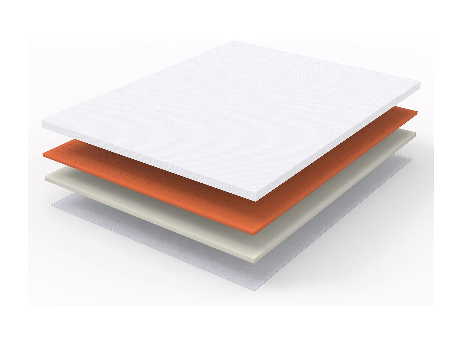 Colchón H3 confortable, soporte medio, certificado Eco-Tex, lavable, alto 5 cm, tamaño 160x200 cm, espuma naranja, colchón blanco.