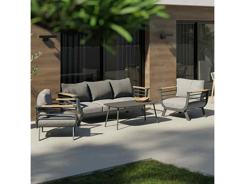 Conjunto de Jardín TORONTO Antracita en Aluminio y Madera Sintética