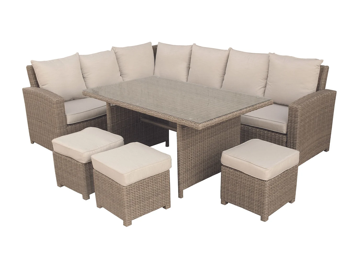 Conjunto de jardim MUNICH 9 lugares Natural 3 puffs