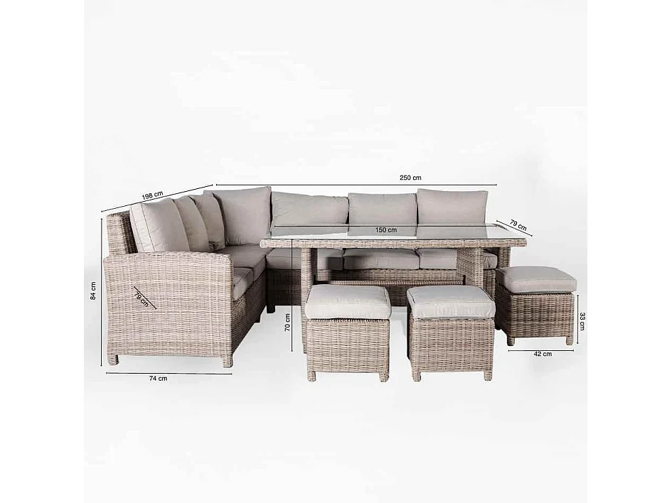 Conjunto de jardim MUNICH 9 lugares Natural 3 puffs