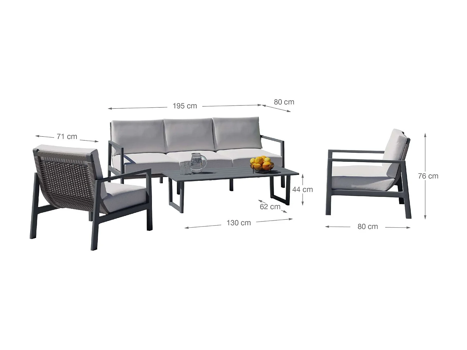 Conjunto de jardín ONIX 4 piezas Antracita