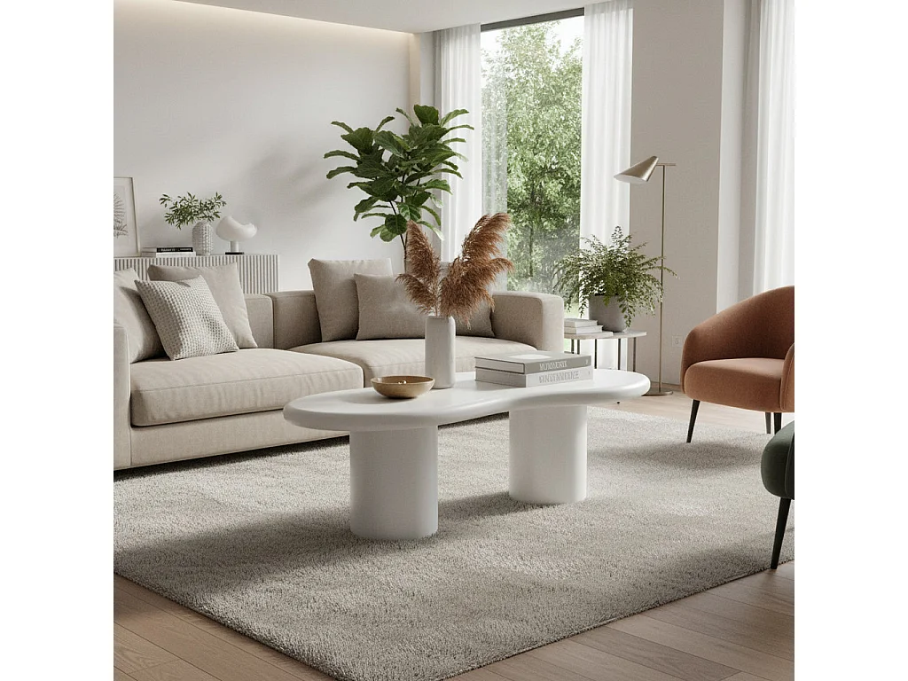 Table Basse Blanche en MDF – Forme Organique 120 cm