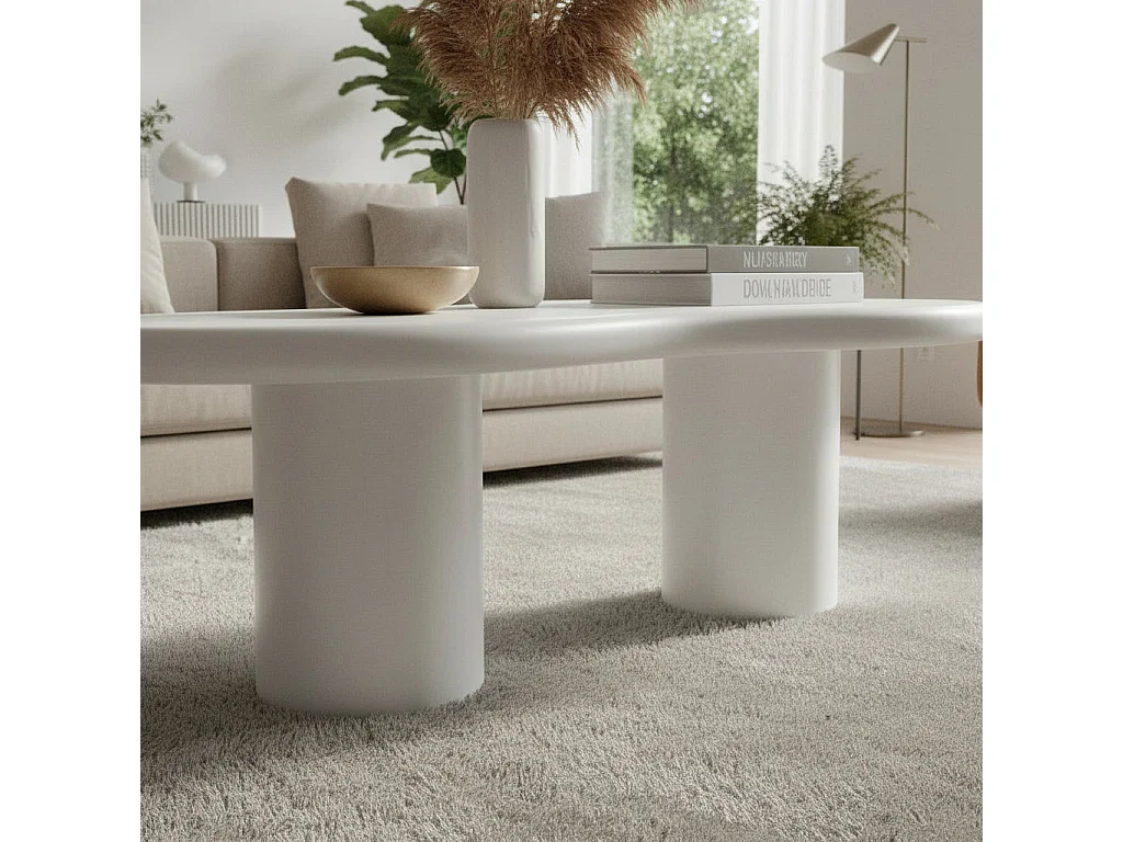 Table Basse Blanche en MDF – Forme Organique 120 cm