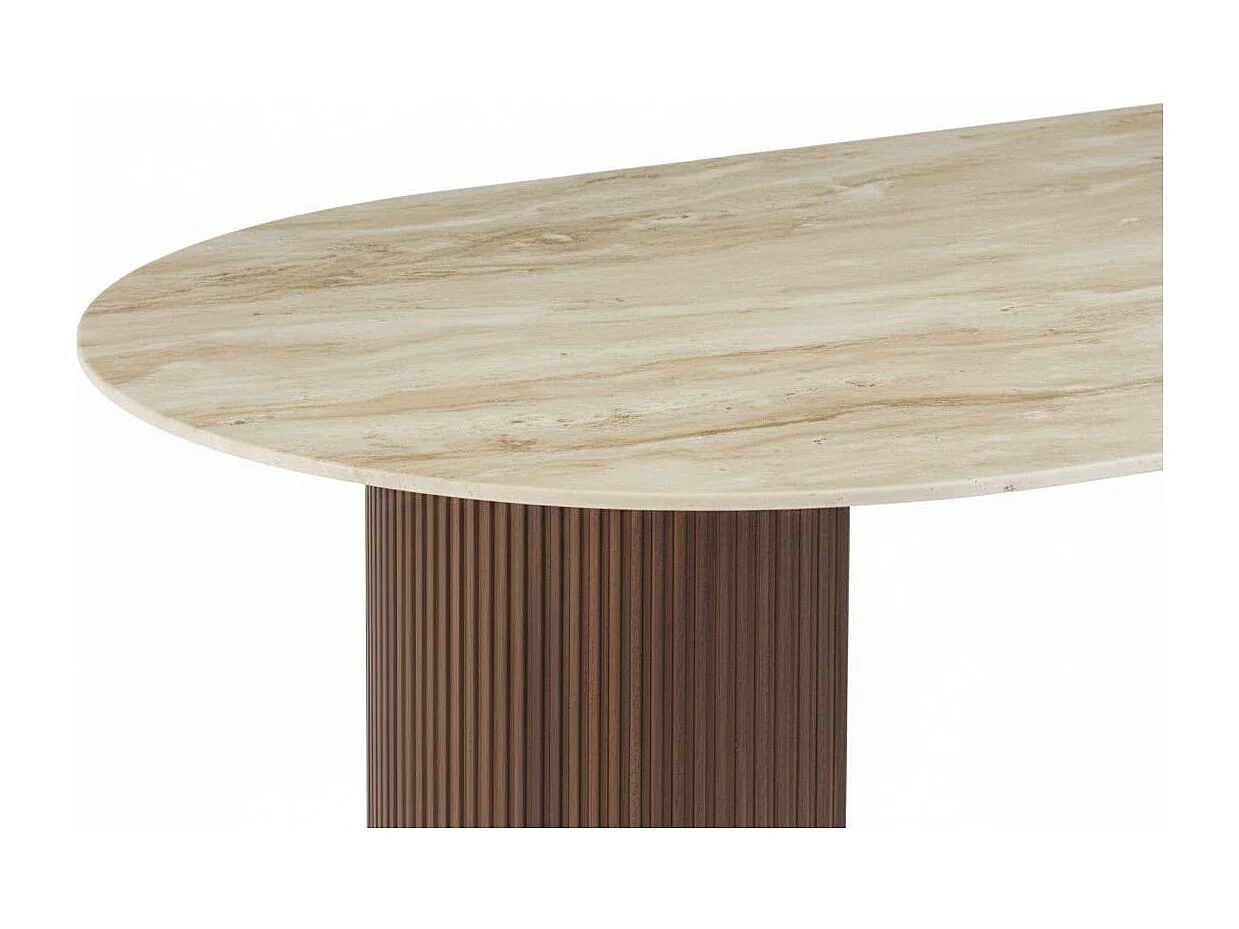Table à Manger – Pieds Métal Effet Noyer – Plateau Céramique Travertin – 180 cm