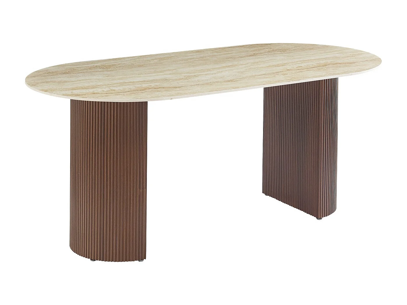 Table à Manger – Pieds Métal Effet Noyer – Plateau Céramique Travertin – 180 cm