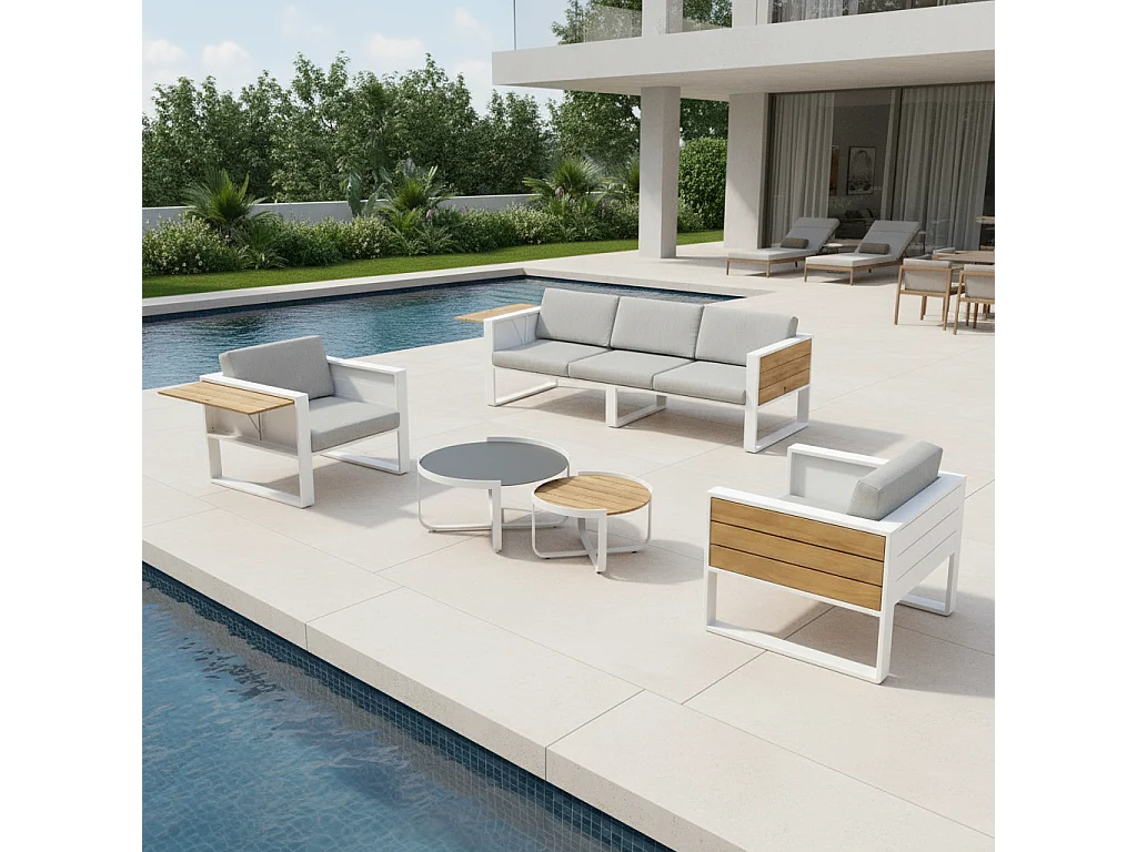 Conjunto de Jardín MÓNACO Blanco en Aluminio y Teka