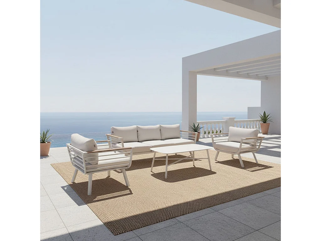 Conjunto de Jardín TORONTO Blanco en Aluminio y Madera Sintética