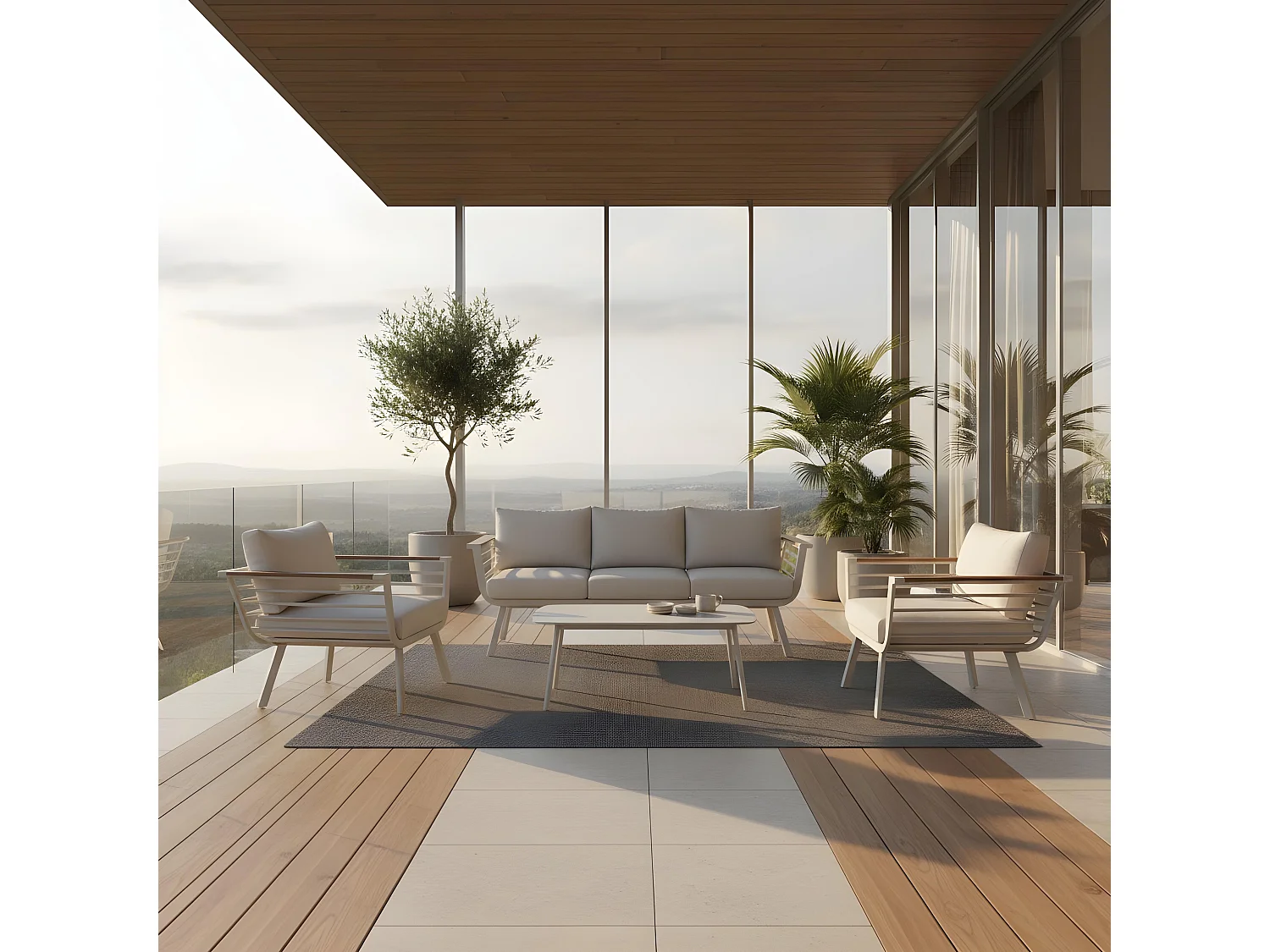 Conjunto de Jardín TORONTO Blanco en Aluminio y Madera Sintética