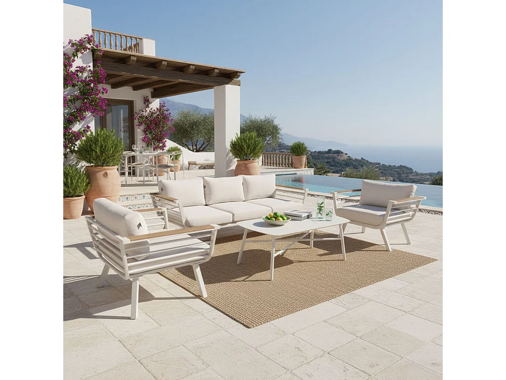 Conjunto de Jardín TORONTO Blanco en Aluminio y Madera Sintética