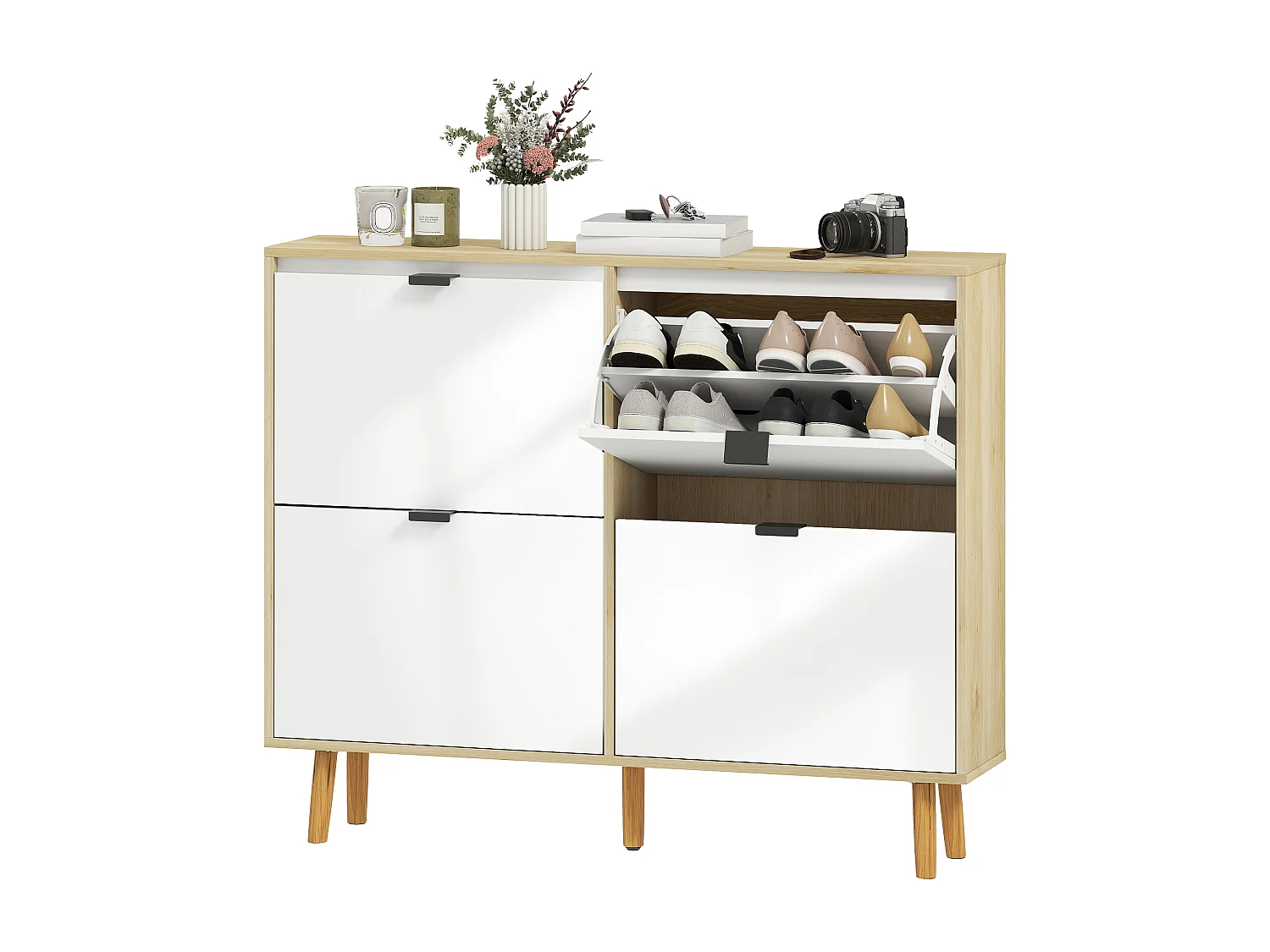 Scarpiera slim moderna 4 cassetti a ribalta 20 paia di scarpe bianco