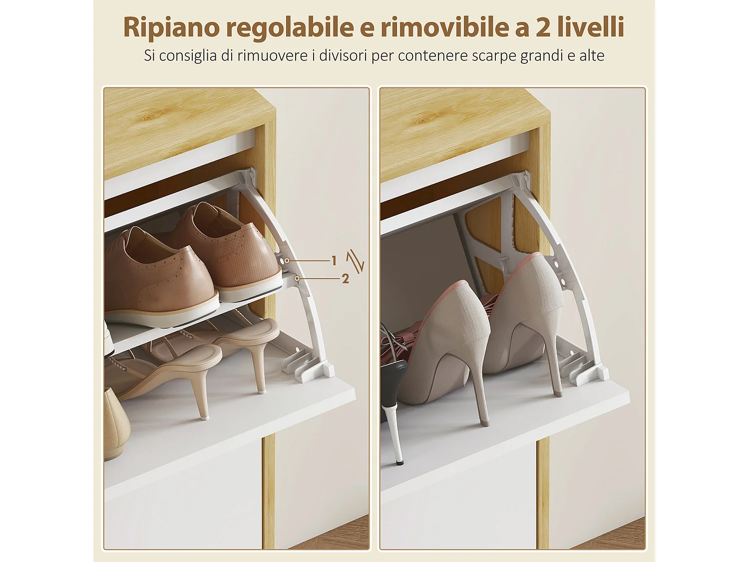 Scarpiera slim moderna 4 cassetti a ribalta 20 paia di scarpe bianco