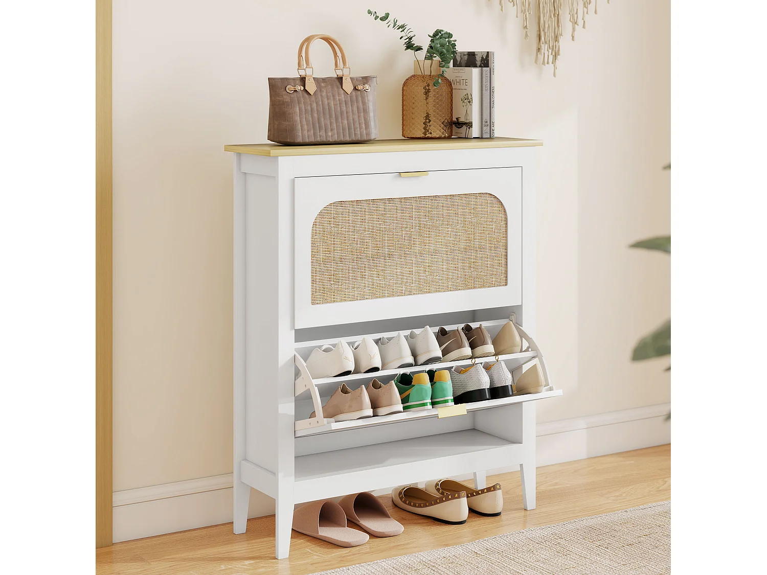 Scarpiera slim boho 2 cassetti a ribalta per 14 paia di scarpe bianco