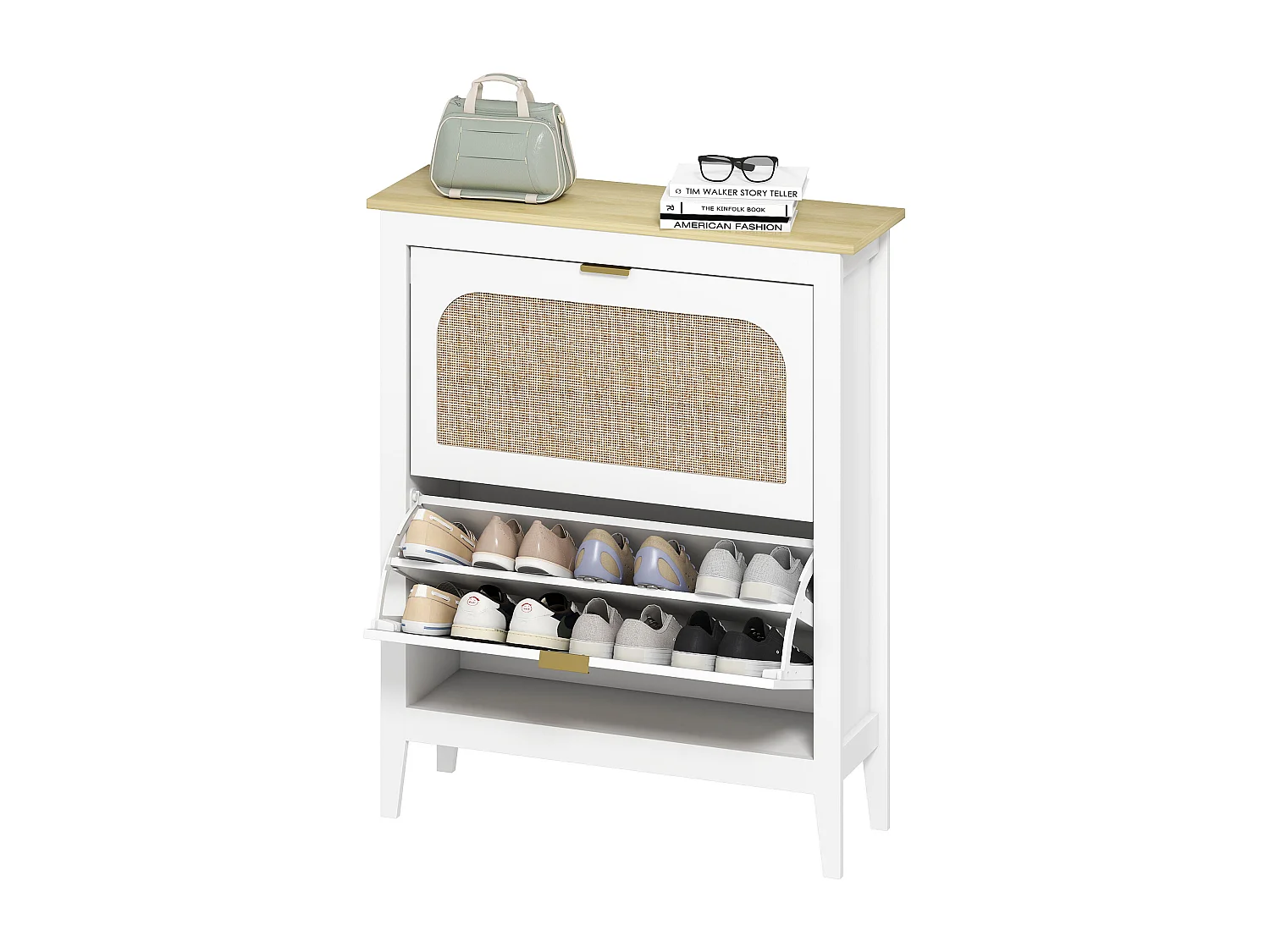 Scarpiera slim boho 2 cassetti a ribalta per 14 paia di scarpe bianco