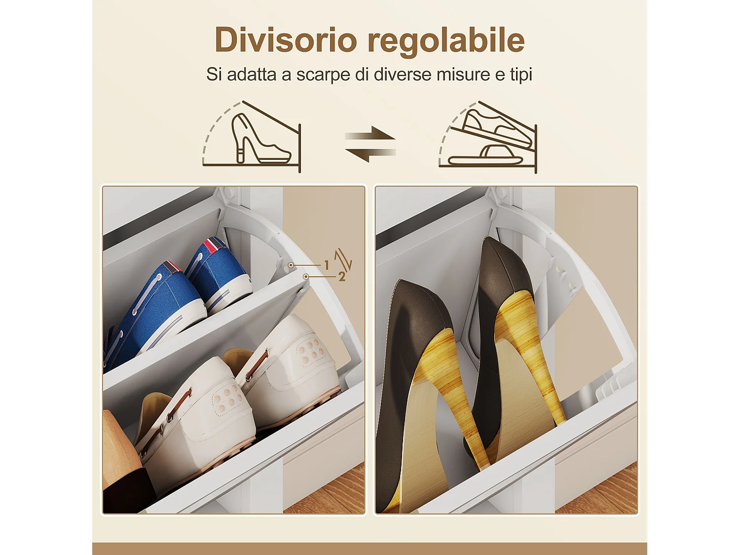 Scarpiera slim boho 2 cassetti a ribalta per 14 paia di scarpe bianco