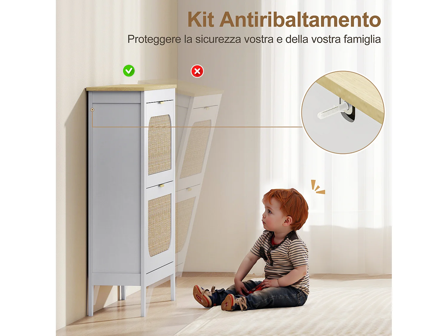 Scarpiera slim boho 2 cassetti a ribalta per 14 paia di scarpe bianco