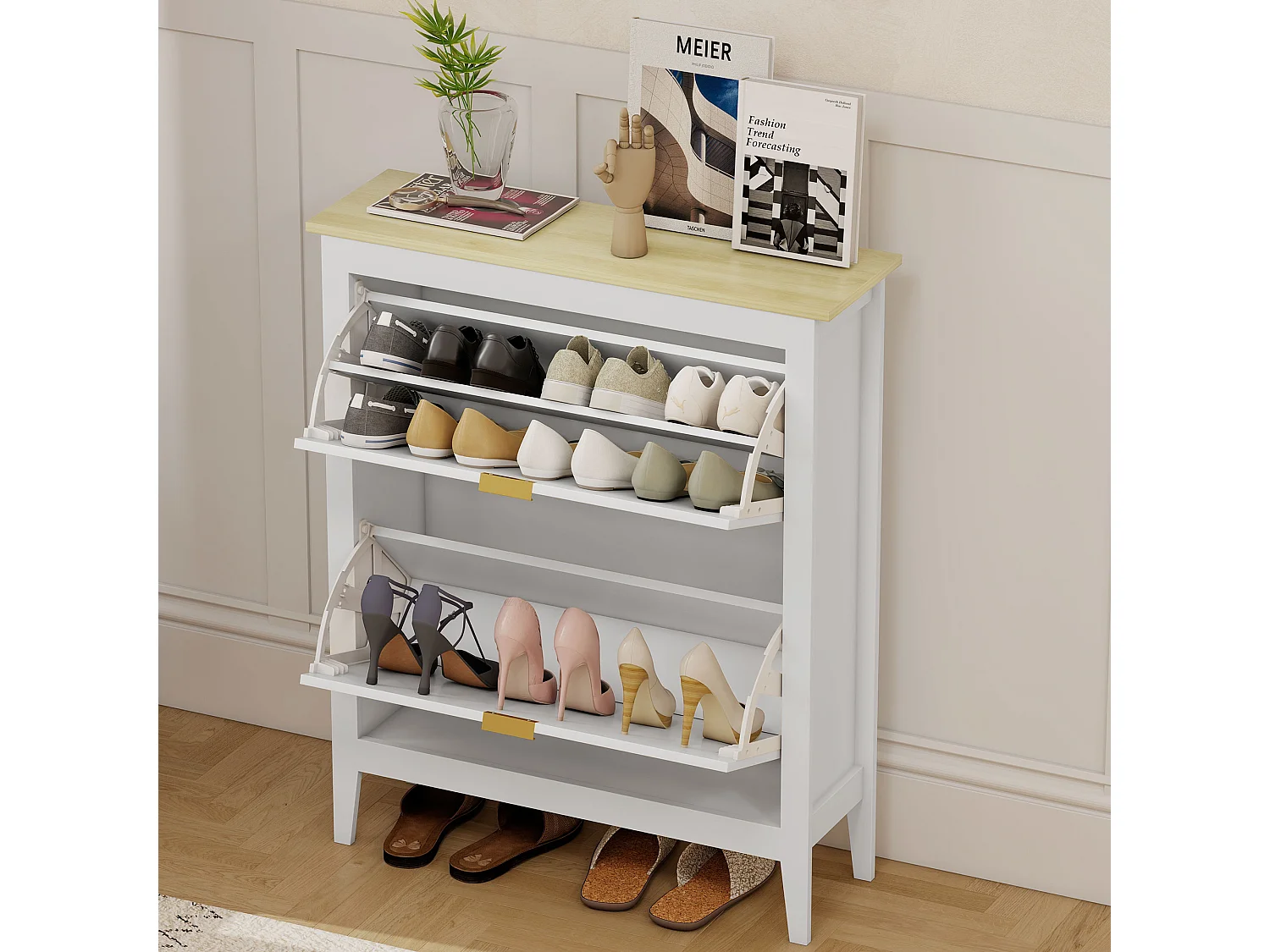 Scarpiera slim boho 2 cassetti a ribalta per 14 paia di scarpe bianco