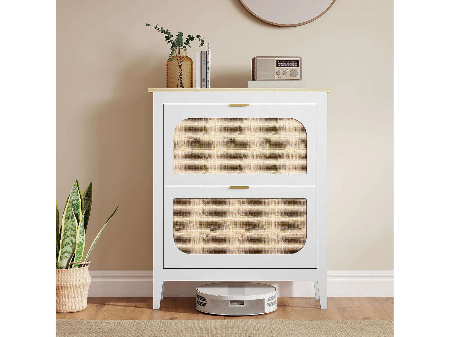 Scarpiera slim boho 2 cassetti a ribalta per 14 paia di scarpe bianco