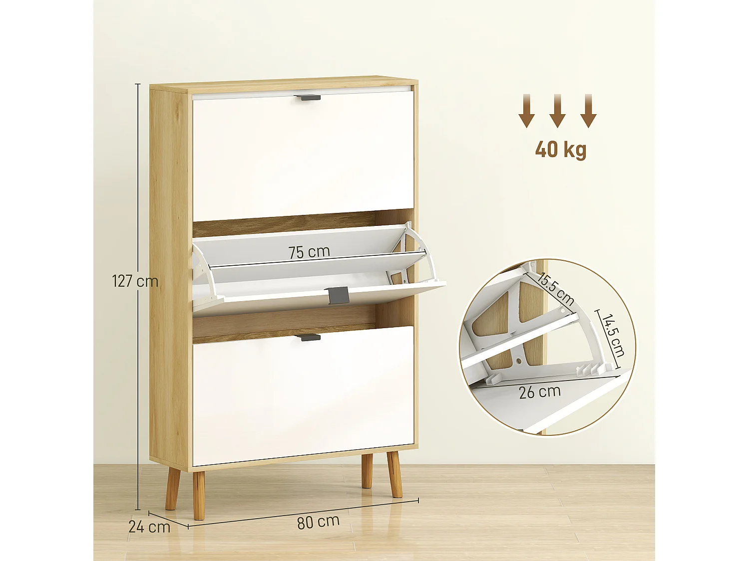 Scarpiera slim moderna 3 cassetti a ribalta 24 paia di scarpe bianco