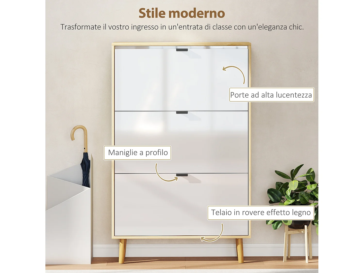 Scarpiera slim moderna 3 cassetti a ribalta 24 paia di scarpe bianco