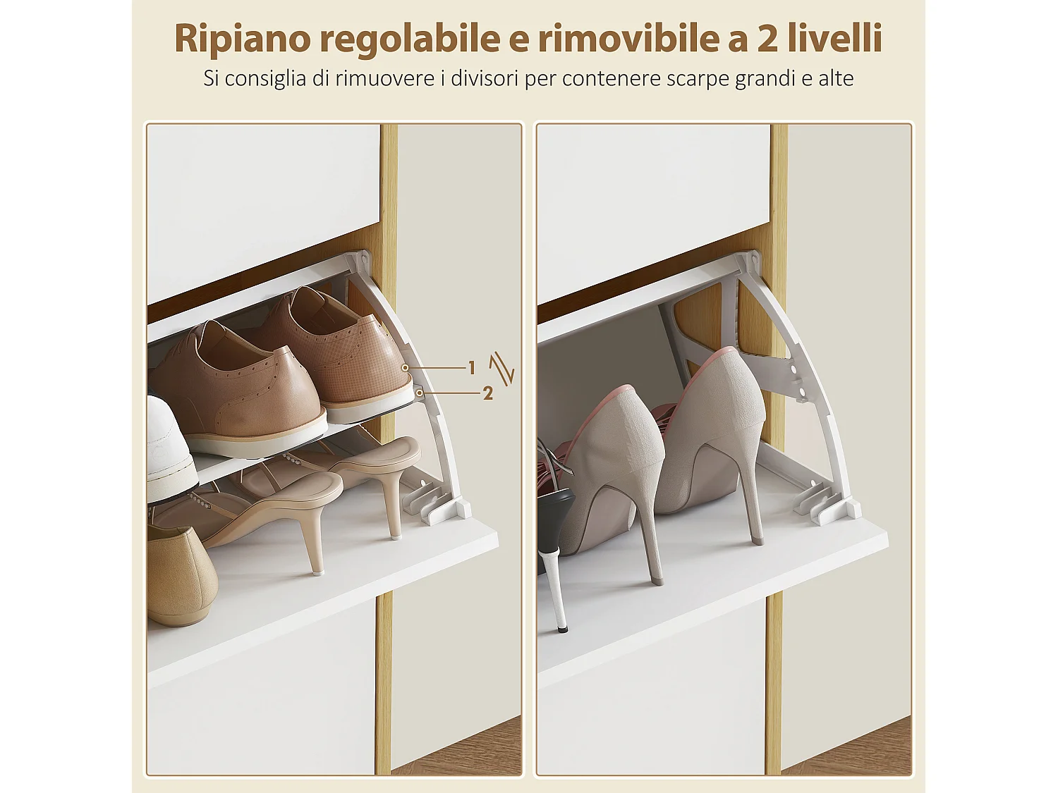 Scarpiera slim moderna 3 cassetti a ribalta 24 paia di scarpe bianco