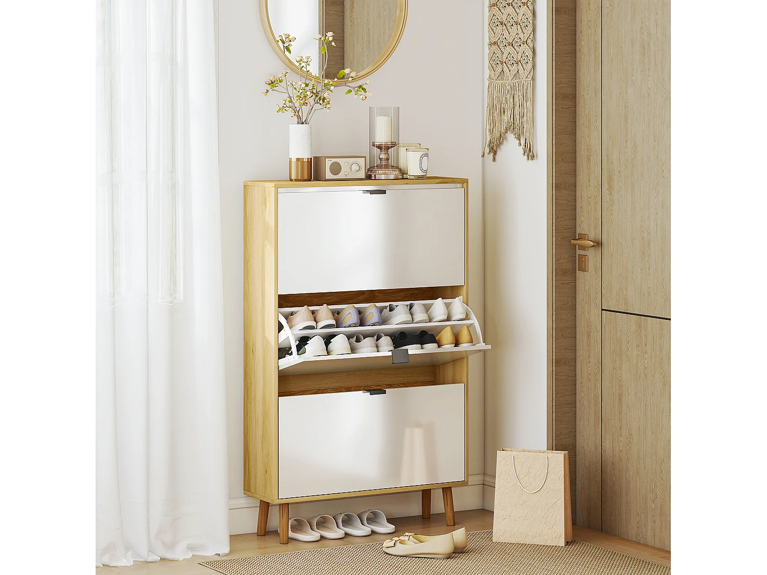 Scarpiera slim moderna 3 cassetti a ribalta 24 paia di scarpe bianco