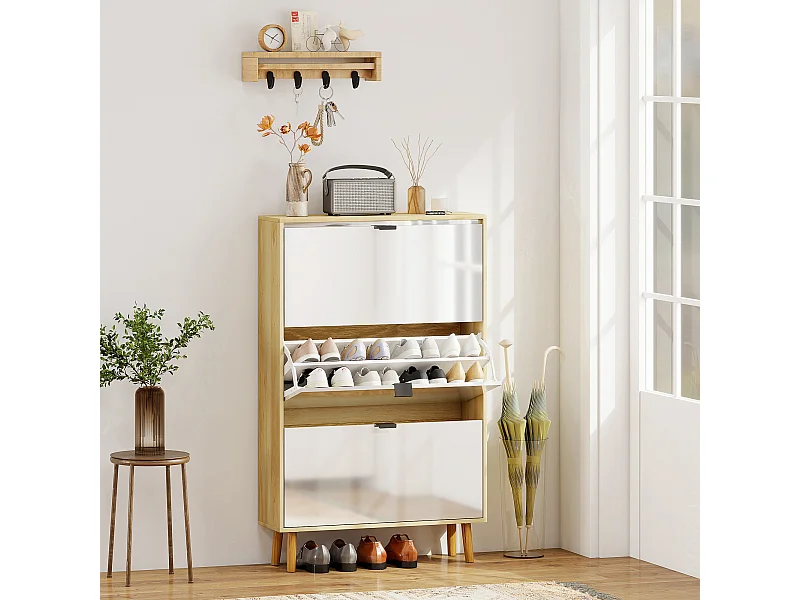 Scarpiera slim moderna 3 cassetti a ribalta 24 paia di scarpe bianco