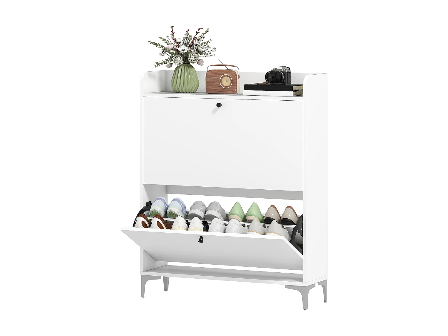 Scarpiera salvaspazio slim con 2 ante a ribalta scarpiera ingresso con ripiani regolabili