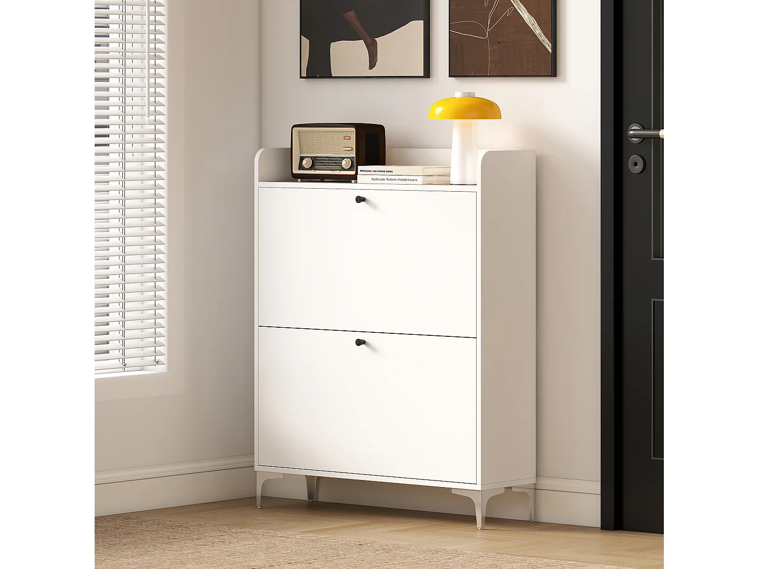 Scarpiera salvaspazio slim con 2 ante a ribalta scarpiera ingresso con ripiani regolabili