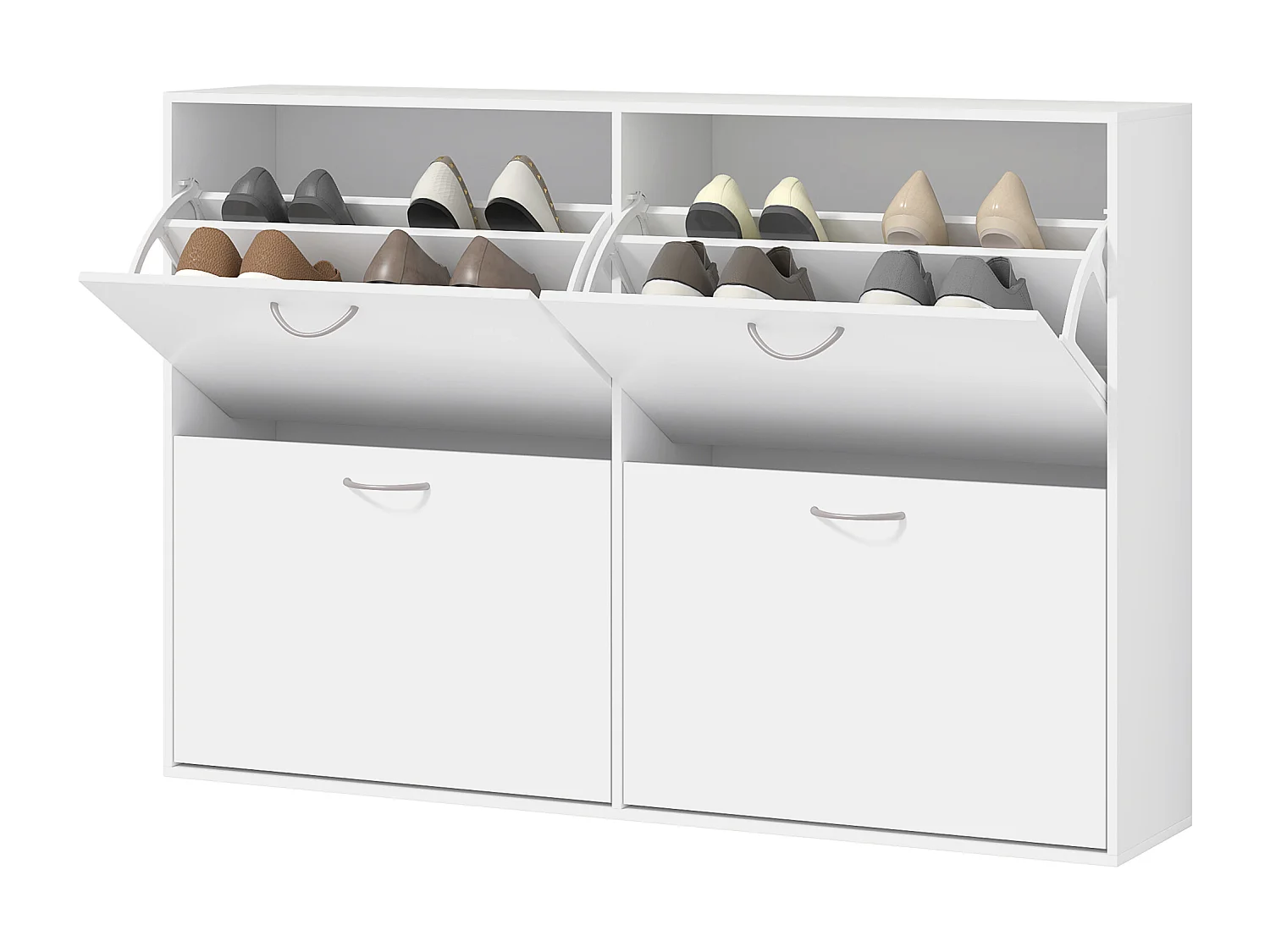 Scarpiera salvaspazio slim in legno per 16-24 paia con 4 ante bianco