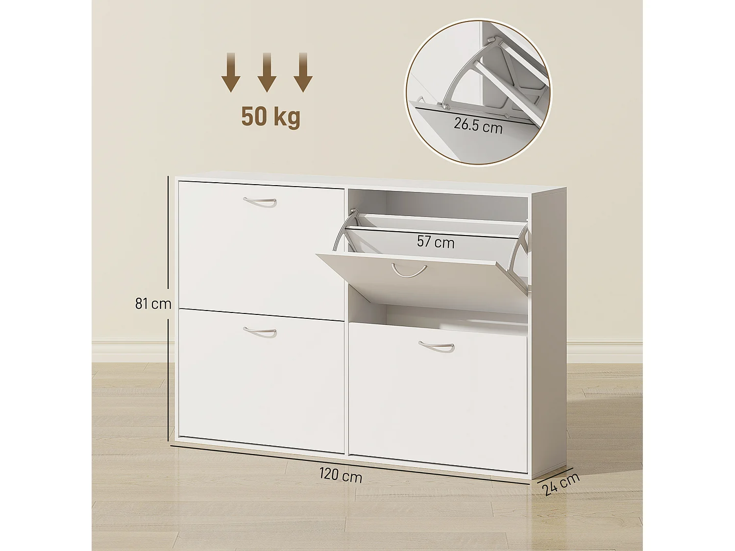 Scarpiera salvaspazio slim in legno per 16-24 paia con 4 ante bianco